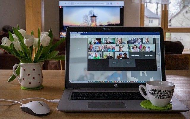 Laptop with virtual conference - engaging virtual conferences concept