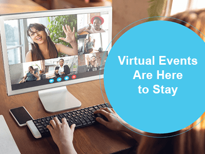 Woman participating in virtual event - virtual events are here to stay