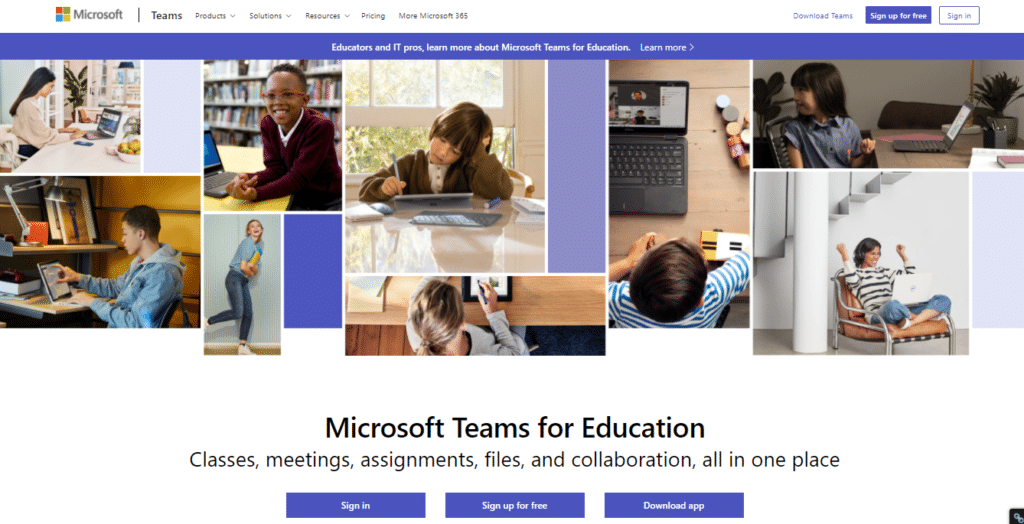 Microsoft Teams Sign Up for Free Home page