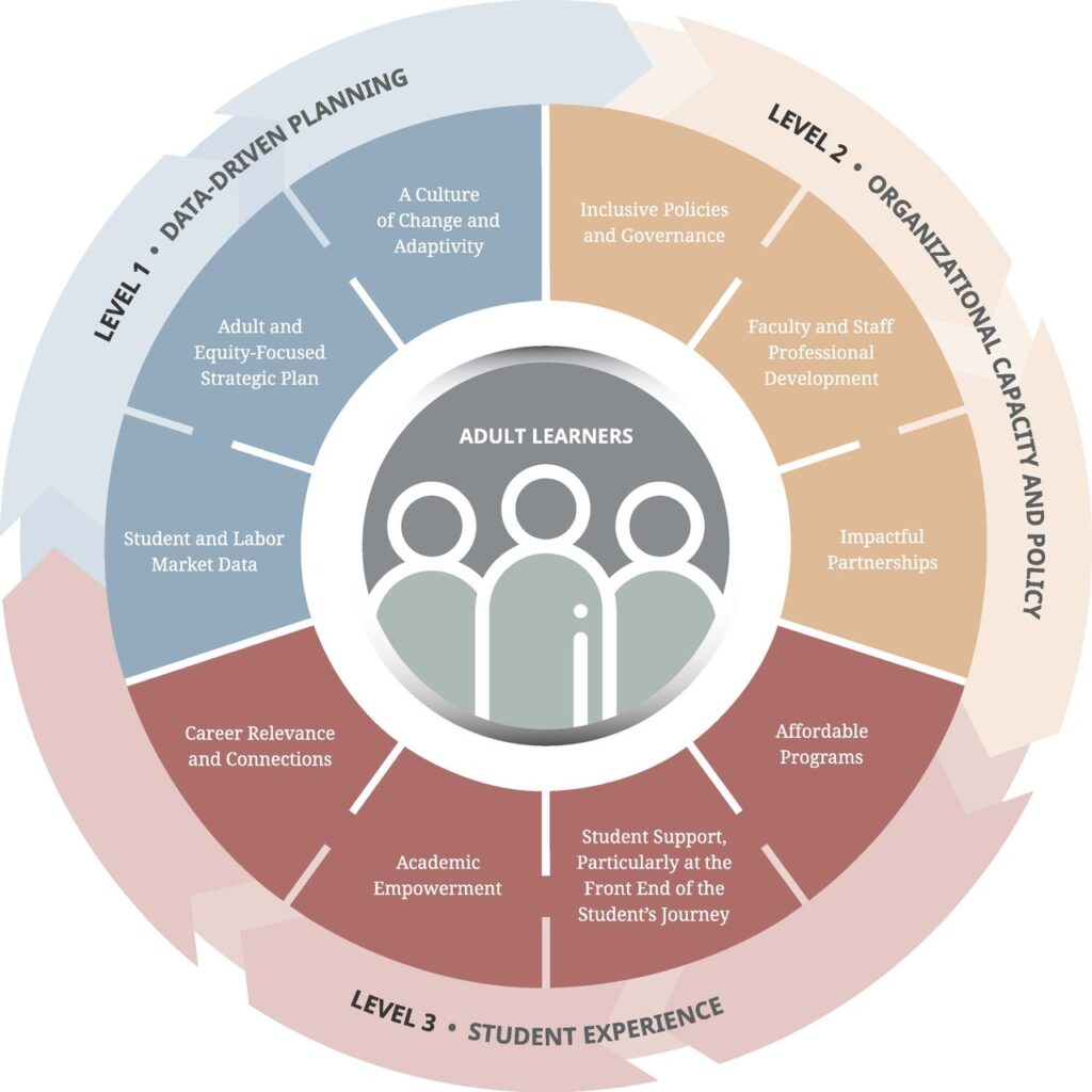 visual of CAEL's ALLIES framework to support adult learners